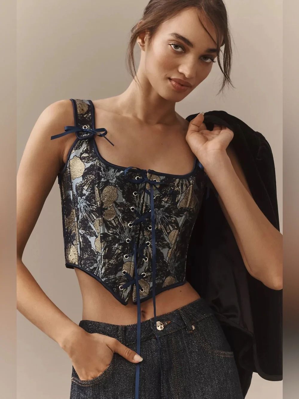 By Anthropologie Brocade Shine Corset Top Size M/L